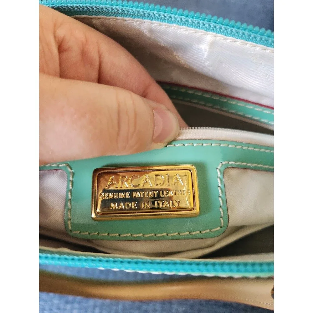 Arcadia Patent Leather Satchel Handbag in Jade Green